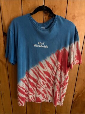HUF Tie-Dye Graphic Tee in Blue & Red